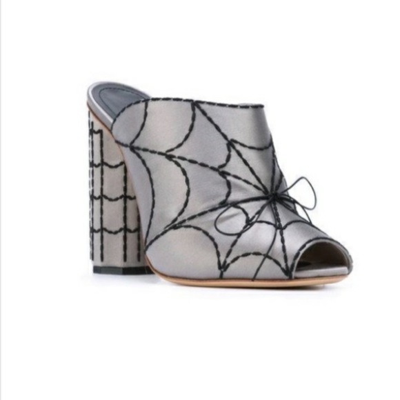 Marco De Vincenzo Spider's web-embroidered Satin Mules Shoes - Picture 3 of 13